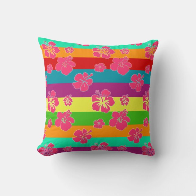 Bold Tropical Colours with Hibiscus Throw Pillow (Front)
