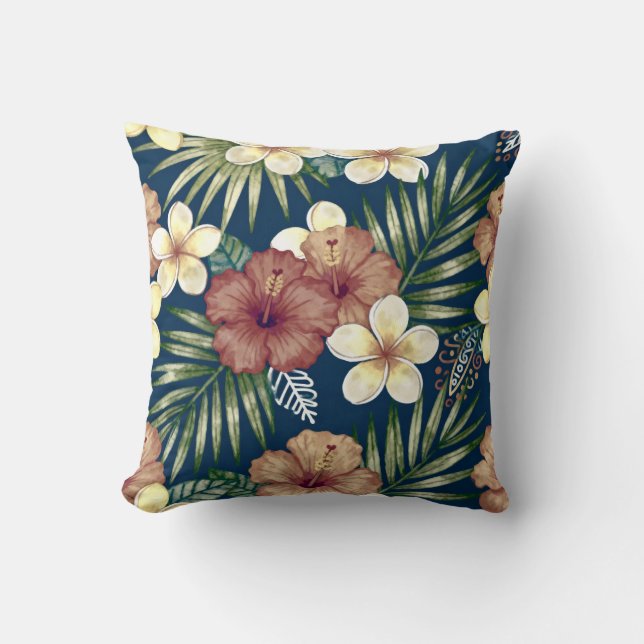 Bold Tropical Floral Throw Pillow (Front)