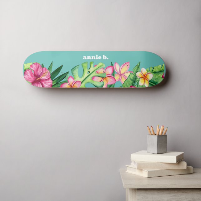 Bold Tropical Flower Border Personalized Skateboard (Wall Art (Horz))