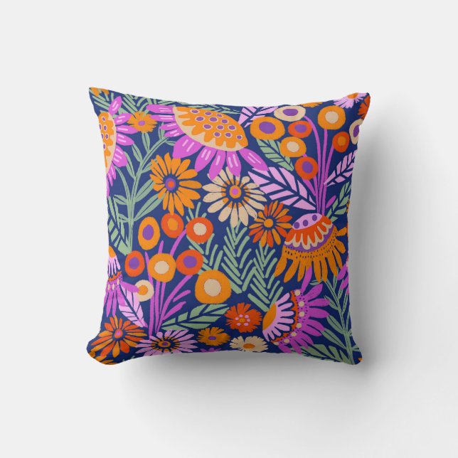 Bold Tropical Flowers Throw Pillow (Front)