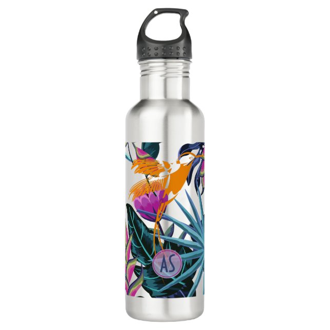 Bold Tropical Foliage Pattern with Hummingbird 710 Ml Water Bottle (Front)