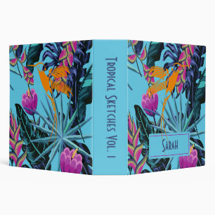 Bold Tropical Foliage Pattern with Hummingbird Binder