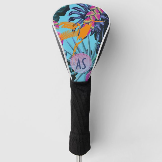 Bold Tropical Foliage Pattern with Hummingbird Golf Head Cover (Front)