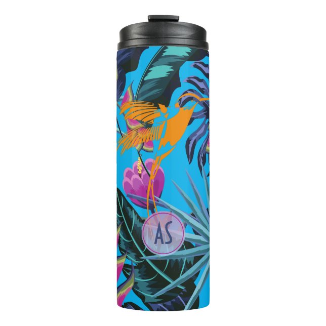 Bold Tropical Foliage Pattern with Hummingbird  Thermal Tumbler (Front)