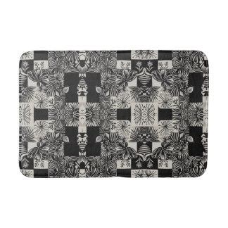 Bold Tropical Monochrome Floral Pattern Bath Mat