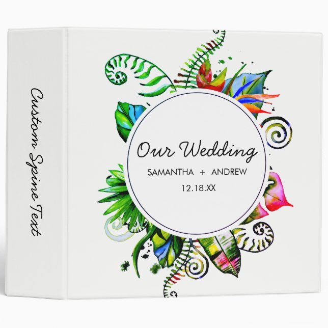 Bold Tropical Palm Leaf Wreath Wedding Photo Album Binder (Front/Spine)