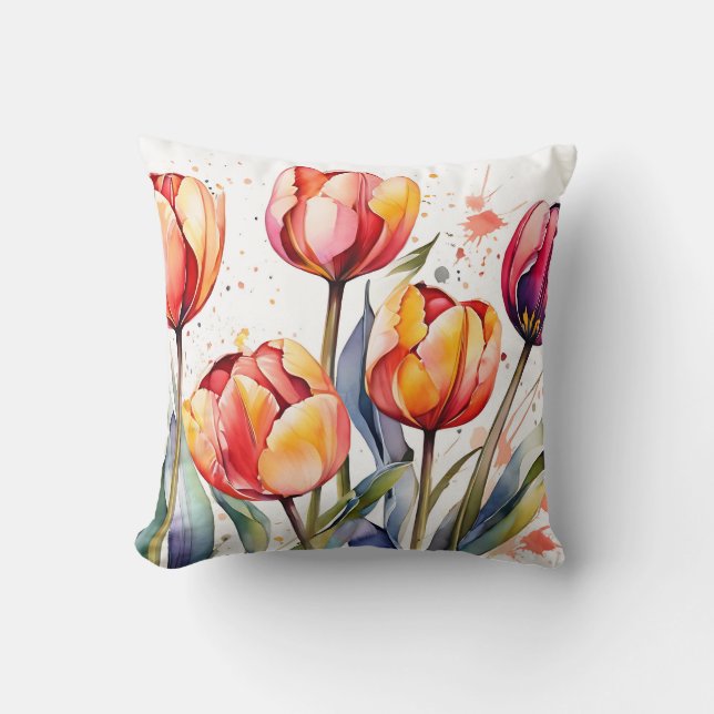 Bold Tulip Blooms Colourful Modern Throw Pillow (Front)