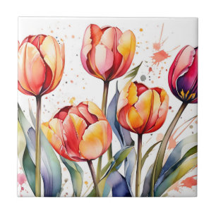Bold Tulip Blooms Colourful Modern Tile