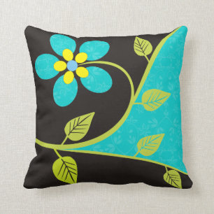 Bold turquoise flower decorative throw pillow