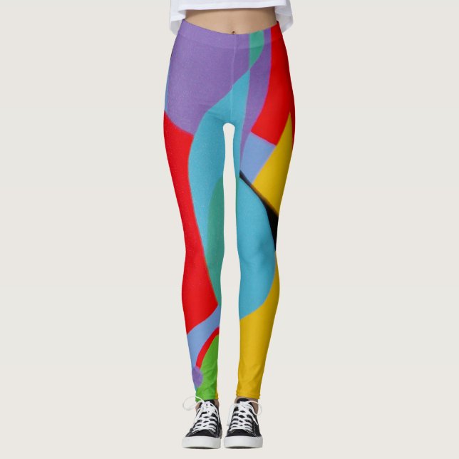 Bold Turquoise Purple Pattern Leggings (Front)
