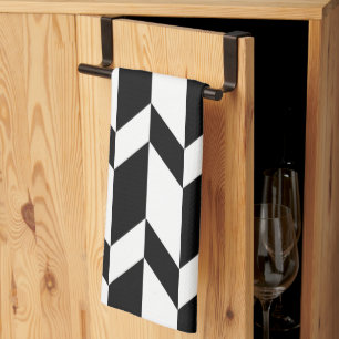 Bold Two Tone Arrow Chevron Stripe Black & White Kitchen Towel