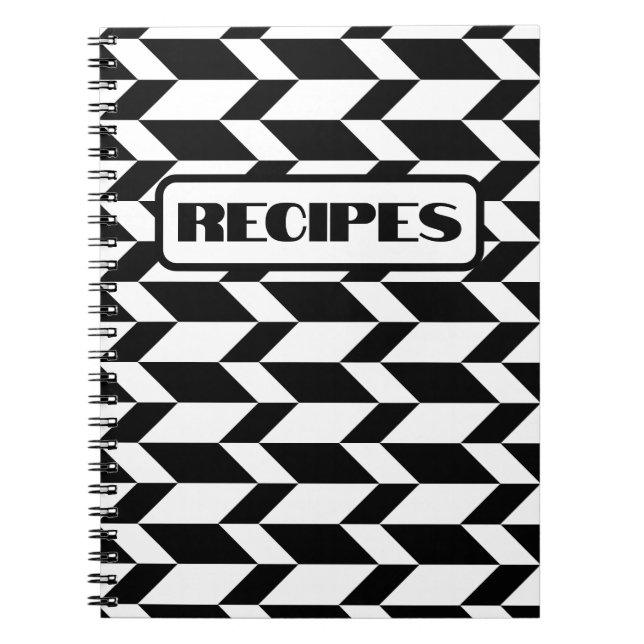 Bold Two Tone Arrow Chevron Stripe Black & White Notebook (Front)