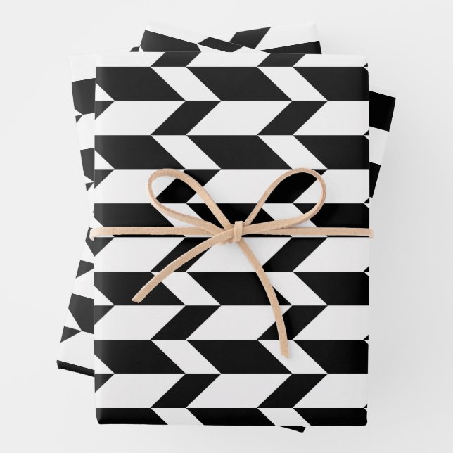 Bold Two Tone Arrow Chevron Stripe Black & White Wrapping Paper Sheet (In situ)