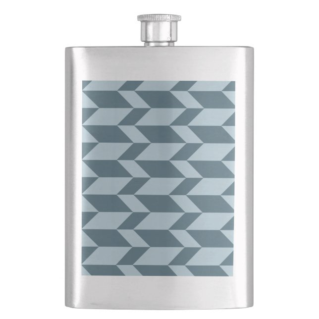 Bold Two Tone Arrow Chevron Stripe Blue Tones Hip Flask (Front)