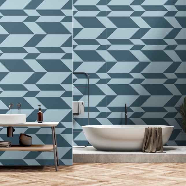 Bold Two Tone Arrow Chevron Stripe Blue Tones Wallpaper (Bathroom)