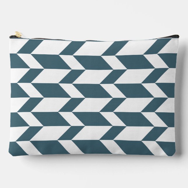 Bold Two Tone Arrow Chevron Stripe Blue White Accessory Pouch (Front)