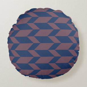 Bold Two Tone Arrow Chevron Stripe Dark Blue Pink Round Pillow