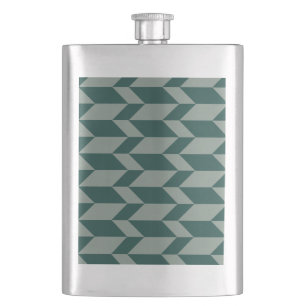 Bold Two Tone Arrow Chevron Stripe Green Tones Hip Flask
