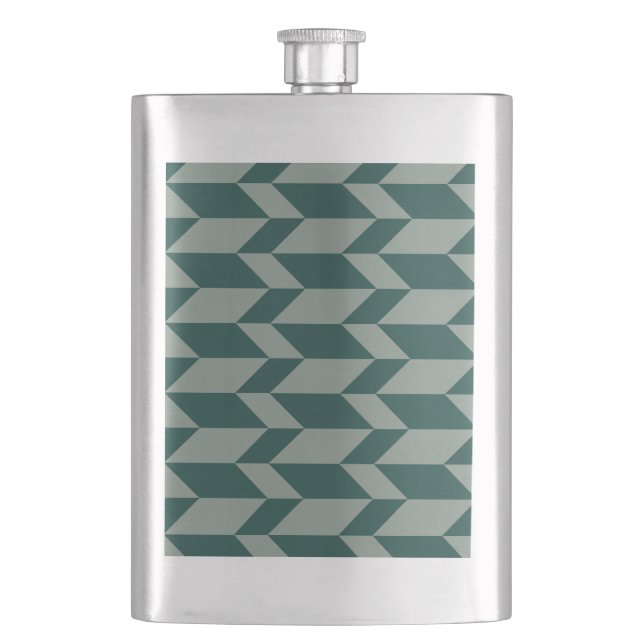 Bold Two Tone Arrow Chevron Stripe Green Tones Hip Flask (Front)
