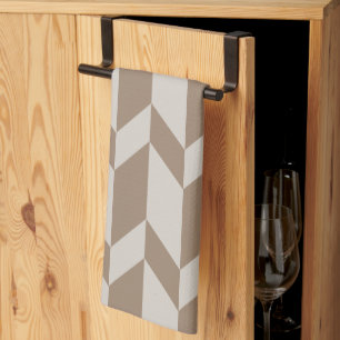 Bold Two Tone Arrow Chevron Stripe Neutral Browns Kitchen Towel