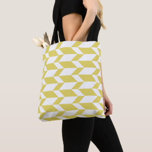 Bold Two Tone Arrow Chevron Stripe Yellow White Tote Bag
