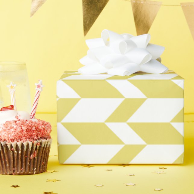 Bold Two Tone Arrow Chevron Stripe Yellow White Wrapping Paper (Birthday Party)