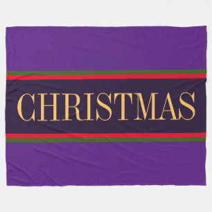 Bold Two Tone Purple Red Green CHRISTMAS Stripes Fleece Blanket