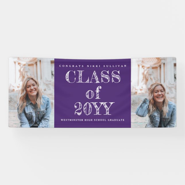 Bold Type 2 Photo Graduation Party Banner (Horizontal)
