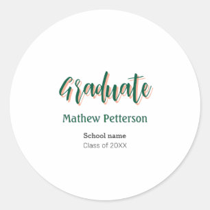 Bold type simple black classy modern graduation  classic round sticker