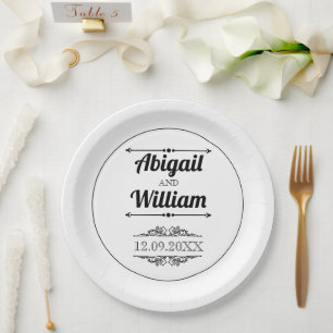 Bold typography and vintage elements wedding paper plate