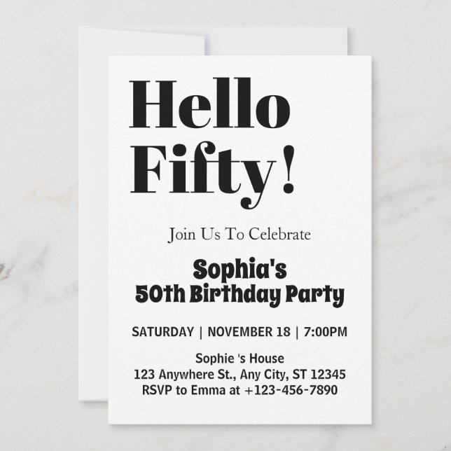Bold Typography Black And White 50th Birthday  Invitation (Front)