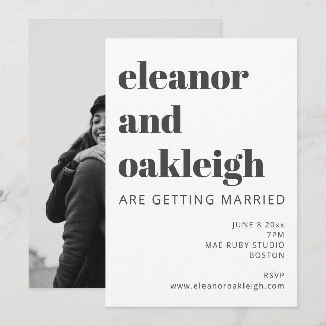 Bold Typography Black and White Photo Wedding Invitation (Front/Back)