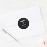 Bold Typography Black Minimalist Wedding Classic Round Sticker<br><div class="desc">Easily personalize by replacing each info. Make sure to check the preview before adding to cart. View the collection link on this page to see all of the matching items in this design</div>