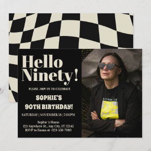 Bold Typography Black Modern Ninety 90th Birthday Invitation
