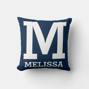 Bold Typography Blue and White Personalized Throw Pillow