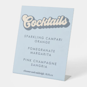 Bold Typography Blue Groovy Wedding Cocktails Pedestal Sign