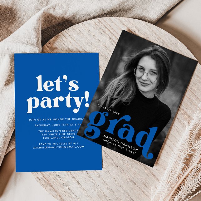 Bold Typography Blue Photo Graduation Party Invitation (Creator Uploaded)