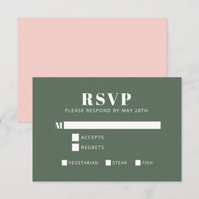 Bold Typography Blush Pink and Green Bat Mitzvah RSVP Card (Front/Back)