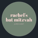 Bold Typography Blush Pink Green Personalized  Classic Round Sticker<br><div class="desc">Add a stylish and personalized touch to your celebration with these Sage Green Bat Mitzvah Stickers, perfect for marking this special milestone. Featuring a modern sage green background with elegant blush pink typography, these stickers are both chic and versatile. Ideal for party favours, envelope seals, or decorations, they help create...</div>