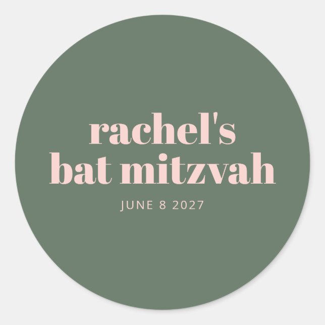 Bold Typography Blush Pink Green Personalized  Classic Round Sticker (Front)
