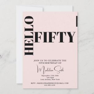 Bold Typography Blush Pink Modern 50th Birthday Invitation