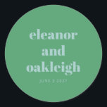 Bold Typography Bright Green Blue Modern Wedding  Classic Round Sticker<br><div class="desc">Bold Typography Bright Blue and Green Chartreuse Modern Wedding Classic Round Sticker</div>