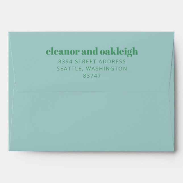 Bold Typography Bright Green Blue Modern Wedding Envelope (Back (Top Flap))