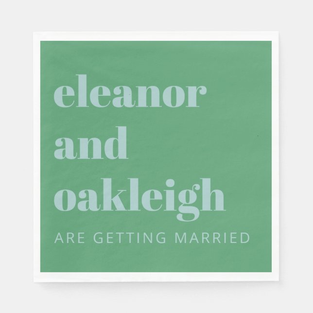 Bold Typography Bright Green Blue Modern Wedding Napkin (Front)