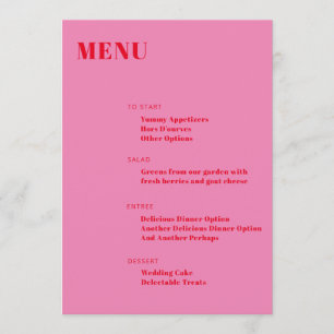 Bold Typography Bright Pink Red Modern Minimalist Menu