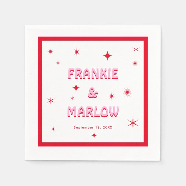 Bold Typography Bright Pink Red Modern Wedding Napkin (Front)