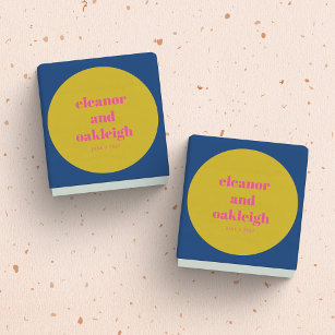 Bold Typography Bright Pink Yellow Modern Wedding Classic Round Sticker
