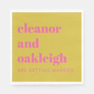 Bold Typography Bright Pink Yellow Modern Wedding  Napkin