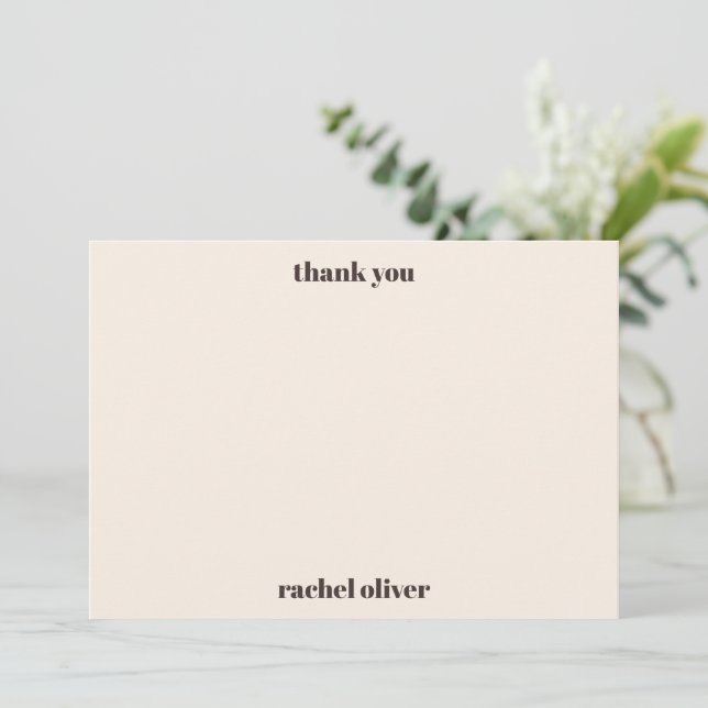 Bold Typography Brown Cream Cute Bat Mitzvah Name Thank You Card (Standing Front)