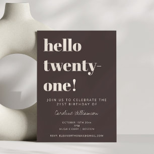 Bold Typography Brown Modern 21st Birthday Party Invitation